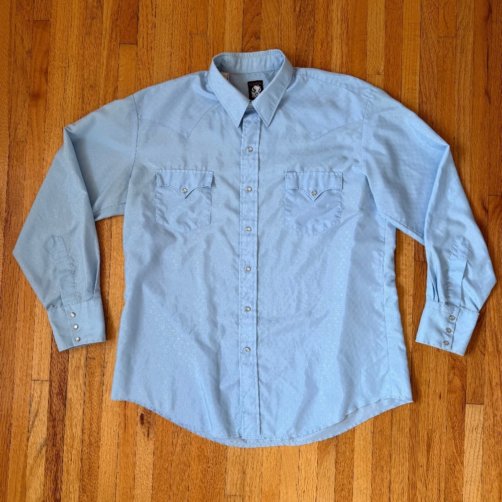 Retro Vintage Light Blue Western Snap Shirt